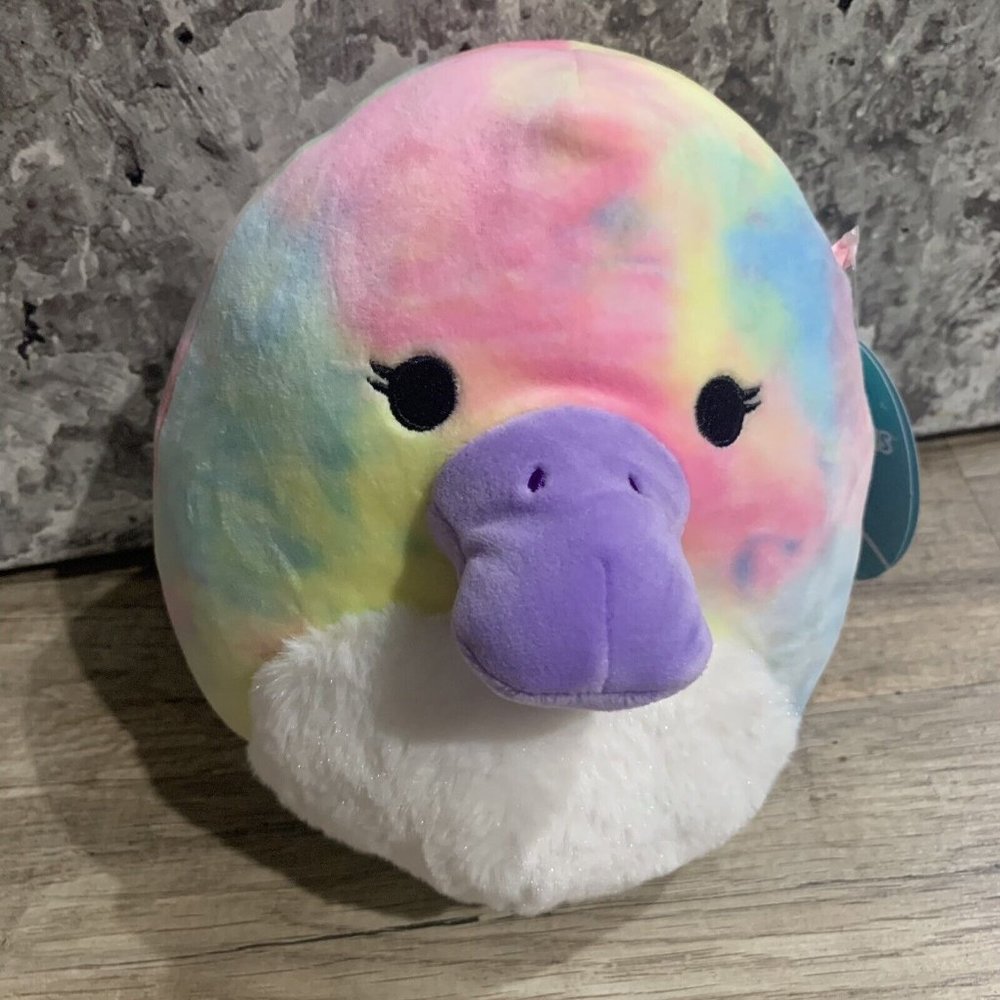 Squishmallow 7.5"  Brindall Rainbow Tie Dye Platypus Plush Pillow Soft